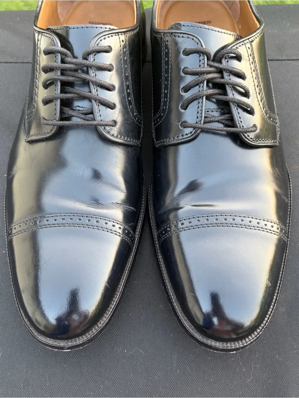 Johnston & Murphy Bradford Cap Toe Oxfords Black Polished Brush Off Leather 10D